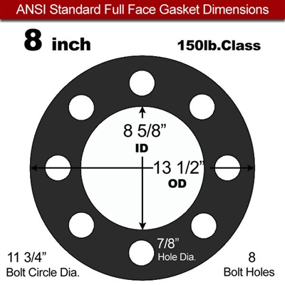 60 Duro Buna-N Full Face Gasket - 150 Lb. - 1/16" Thick - 8" Pipe