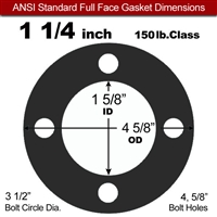 60 Duro Buna-N Full Face Gasket - 150 Lb. - 1/8" Thick - 1-1/4" Pipe