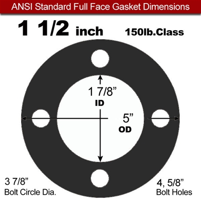 60 Duro Buna-N Full Face Gasket - 150 Lb. - 1/8" Thick - 1-1/2" Pipe