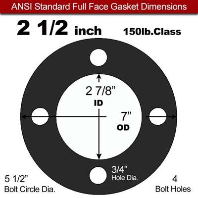 60 Duro Buna-N Full Face Gasket - 150 Lb. - 1/8" Thick - 2-1/2" Pipe