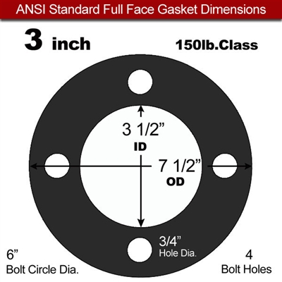 60 Duro Buna-N Full Face Gasket - 150 Lb. - 1/8" Thick - 3" Pipe