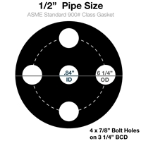 60 Duro Buna-N Full Face Gasket - 900 Lb. - 1/8" Thick - 1/2" Pipe