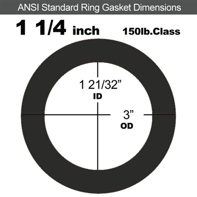 60 Duro Buna-N Ring Gasket - 150 Lb. - 1/16" Thick - 1-1/4" Pipe