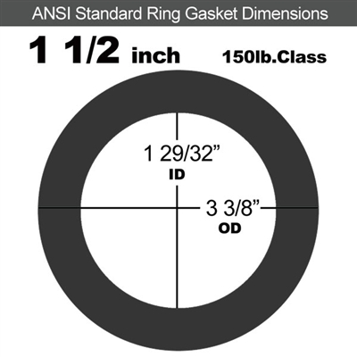 60 Duro Buna-N Ring Gasket - 150 Lb. - 1/16" Thick - 1-1/2" Pipe