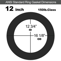 60 Duro Buna-N Ring Gasket - 150 Lb. - 1/16" Thick - 12" Pipe