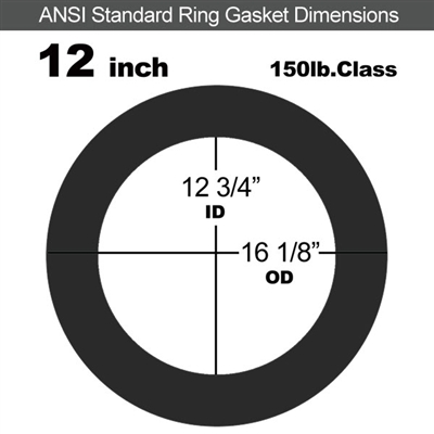 60 Duro Buna-N Ring Gasket - 150 Lb. - 1/16" Thick - 12" Pipe