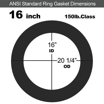 60 Duro Buna-N Ring Gasket - 150 Lb. - 1/16" Thick - 16" Pipe