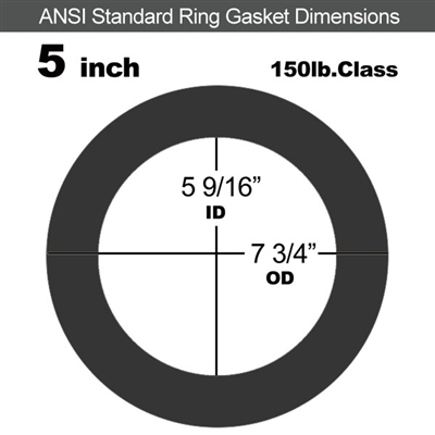 60 Duro Buna-N Ring Gasket - 150 Lb. - 1/16" Thick - 5" Pipe