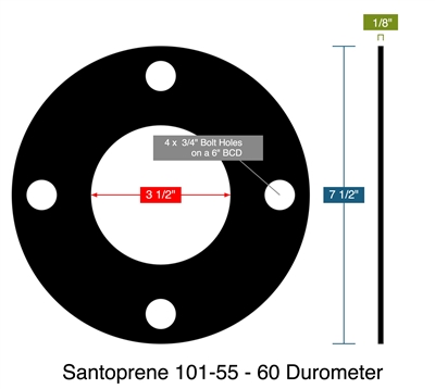 Santoprene 101-55 - 60 Durometer -  1/8" Thick - Full Face Gasket - 150 Lb. - 3"