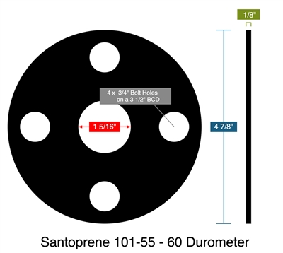 Santoprene 101-55 - 60 Durometer -  1/8" Thick - Full Face Gasket - 300/400/600 Lb. - 1"