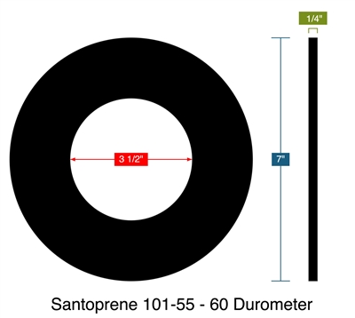 Santoprene 101-55 - 60 Durometer -  1/4" Thick - Ring Gasket - 3.5" ID - 7" OD