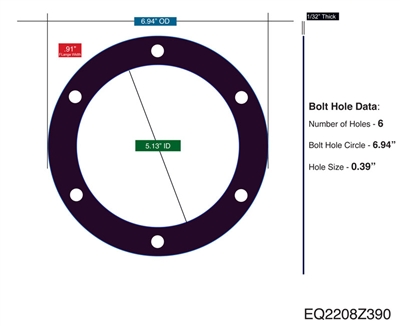 Garlock 2900 NBR Custom Full Face Gasket - 5.13" ID x 6.94" OD x 1/32"