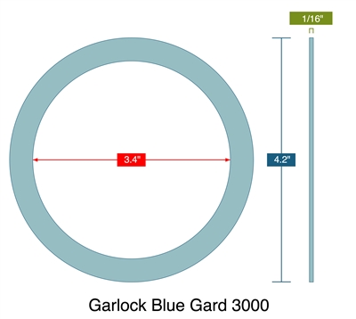 Garlock 3000 NBR Custom Ring Gasket  - 1/16" x 3.4" ID x 4.2" OD