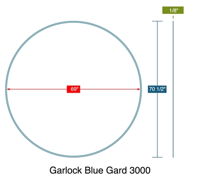 Garlock 3000 NBR Custom Segmented Ring Gasket  - 1/8" x 69" ID x 70.5" OD