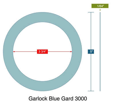 Garlock 3000 NBR Custom Ring Gasket - 1/64" Thick - 3-3/4" ID x 5" OD