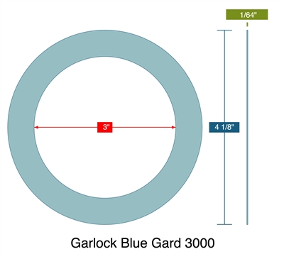 Garlock 3000 NBR Custom Ring Gasket - 1/16" Thick - 3" ID x 4-1/8" OD