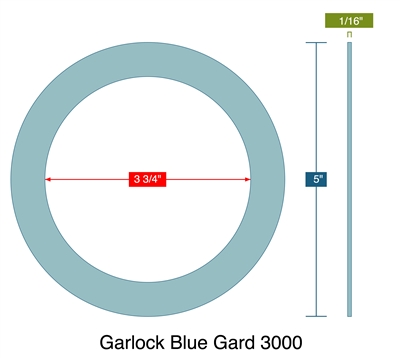 Garlock 3000 NBR Custom Ring Gasket - 1/16" Thick - 3-3/4" ID x 5" OD
