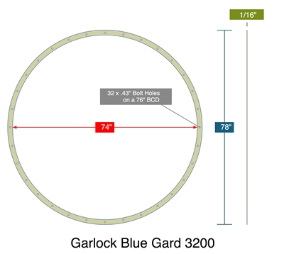 Garlock 3200 SBR Customer Full Face Gasket - 1/16" Thick - M_49