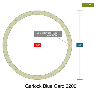 Garlock 3200 SBR Customer Full Face Gasket - 1/16" Thick - M_96