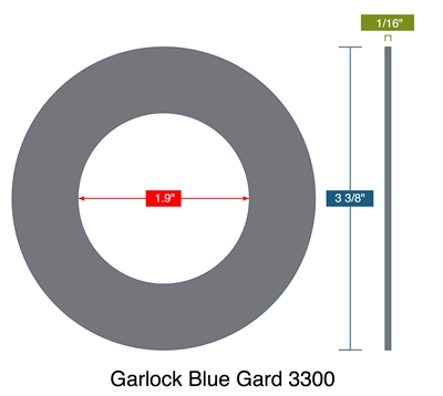 Garlock 3300 Neo Custom Ring Gasket - 1-29/32" ID x 3-3/8" OD x 1/16"