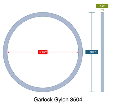 Garlock GylonÂ® 3504 Blue PTFE Ring - 3.5" ID x 3.906" OD x 1/8" Thick