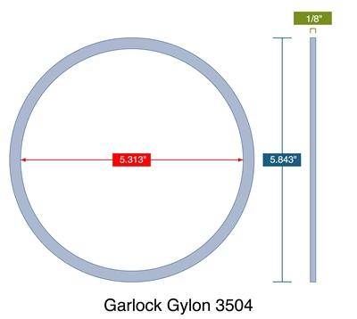 Garlock GylonÂ® 3504 Blue PTFE Ring - 5.313" ID x 5.843" OD x 1/8" Thick