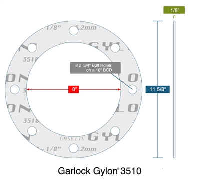 Garlock GylonÂ® 3510 Custom FF Gasket - 1/8" x 8" x 11.625"