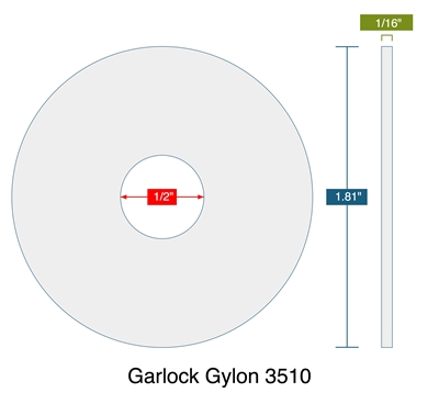 Garlock GylonÂ® 3510 Custom Ring Gasket 1/2" ID x 1-13/16" - 1/16" Thick