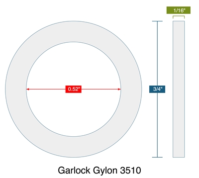 Garlock GylonÂ® 3510 Custom Ring Gasket .52" ID x .75" OD - 1/16" Thick