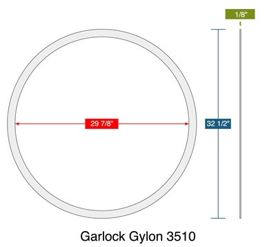 Garlock GylonÂ® 3510 Custom Ring Gasket 29.875" ID x 32.5" OD x 1/8" Thick