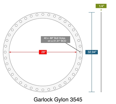 Garlock GylonÂ® 3545 Full Face Gasket - 150 Lb. - 1/4" Thick - 28" Pipe - Series B