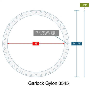 Garlock GylonÂ® 3545 Full Face Gasket - 150 Lb. - 1/4" Thick - 38" Pipe - Series B