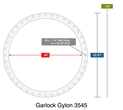 Garlock GylonÂ® 3545 Full Face Gasket - 150 Lb. - 1/4" Thick - 46" Pipe - Series B