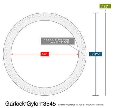 Garlock GylonÂ® 3545 Full Face Gasket - 150 Lb. - 1/8" Thick - 54" Pipe