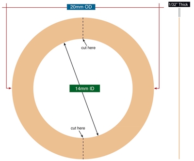 EQ 500 Fawn PTFE and Silica - Split Gasket - 1/32" x 14mm ID x 20mm OD