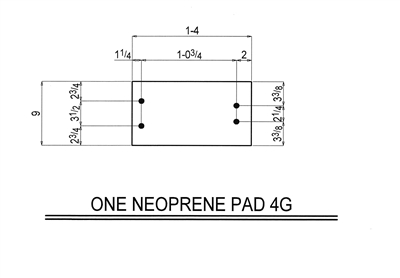 50 Duro Neoprene Rubber Pad With Holes - 9" x 16" x 1/4" Thick With (4) Holes