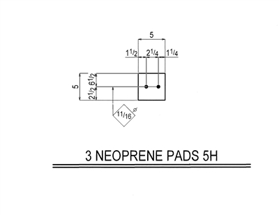 50 Duro Neoprene Rubber Pad With Holes - 5" x 5" x 1/4" Thick With (4) Holes 3/4"