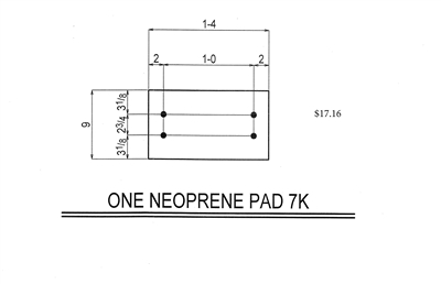 50 Duro Neoprene Rubber Pad With Holes - 9" x 16" x 1/4" Thick With (4) Holes