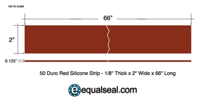 50 Duro Red Silicone Rubber Custom Strip - 1/8" Thick x 2" Wide x 66" Long