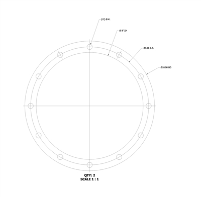 Equalseal EQ 535 Custom Full Face Gasket - 1/8" Thick - 8" ID x 10" OD (12) .41" Holes On 9.10" BC