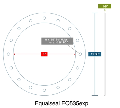 Equalseal EQ 535 Custom Full Face Gasket - 1/8" x 9" ID x 11.88" OD