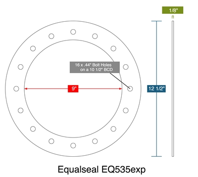 Equalseal EQ 535 Custom Full Face Gasket - 9" ID x 12-1/2" OD x 1/8"
