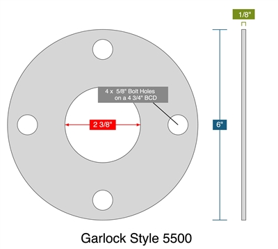 Garlock Style 5500 -  1/8" Thick - Full Face Gasket - 150 Lb. - 2"