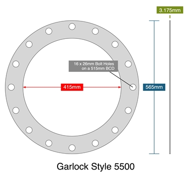 Garlock Style 5500 - 1/8" Thick - Full Face Gasket - DN400 PN10