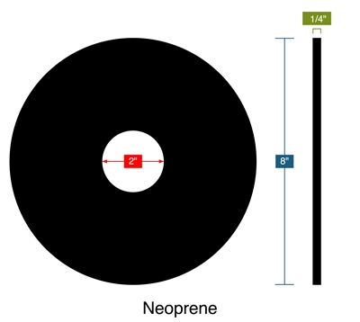 60 Durometer Neoprene Ring Gasket - 2" ID x 8" OD x 1/4" Thick