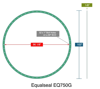 DX660 Custom FF Gasket - 150 Lb. - 1/8" x 96.125" ID x 102" OD
