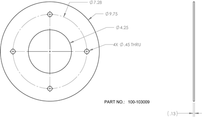 EQ 750G N/A NBR Full Face Gasket - Per Dwg # 100-103009 - 4.25" ID x 9.75" OD x 1/8" Thick (4) .45" Holes On 7.28" BC