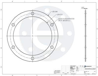 EQ 750G N/A NBR Gasket -  Nose Drive FF - 5.6875" x 4.25" 1/16" Thick