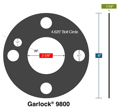 Garlock 9800 N/A SBR Custom Full Face Gasket - 1/16" Thick x 2.625" x 6"