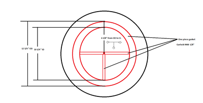 Garlock 9900 N/A Custom Gasket - 1/8" Thick - 10.75" ID x 12.75" OD With 1/4" Wide T-Rib Per DWG